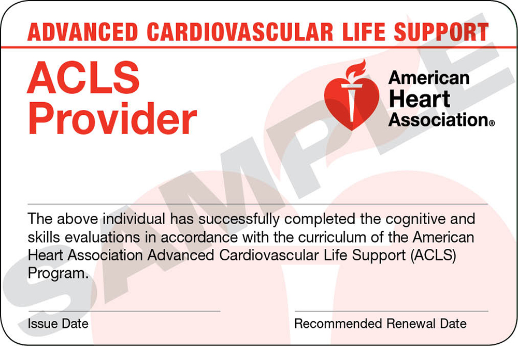 American Heart Association Advanced cardiovascular life support certification card
