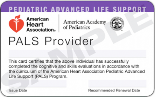 AHA PALS Provider certification card
